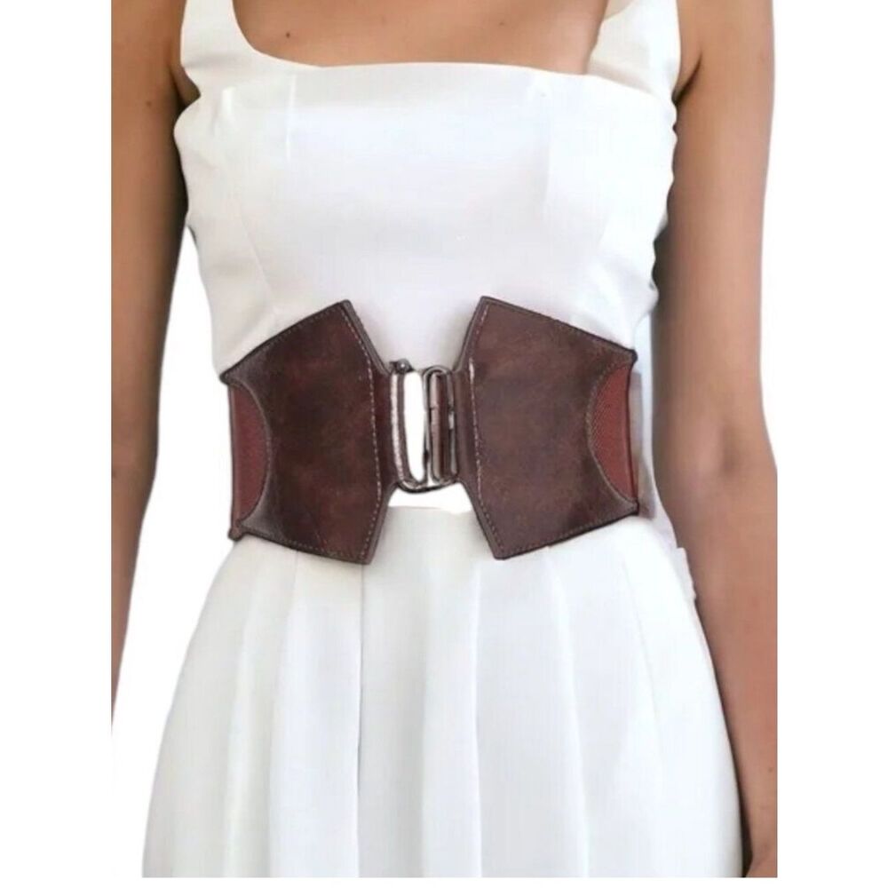 Dark Brown Corset Cinch Wide Statement Belt NWT